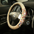 Quality Rhinestone Car Steering Wheel Cover Genuine Leather 15 Inch 38CM - Beige