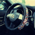 Quality Rhinestone Car Steering Wheel Cover Genuine Leather 15 Inch 38CM - Black