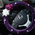 Rose Flower Rhinestone Car Steering Wheel Covers Velvet 15 Inch 38CM - Purple