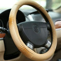 Snake Print Car Steering Wheel Cover Genuine Leather 15 Inch 38CM - Beige