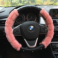 Unique Diamond Pink Velvet Car Steering Wheel Covers PU Leather 15 Inch 38CM - Black
