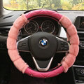 Unique Diamond Pink Velvet Car Steering Wheel Covers PU Leather 15 Inch 38CM - Pink
