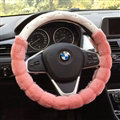 Unique Diamond Pink Velvet Car Steering Wheel Covers PU Leather 15 Inch 38CM - White
