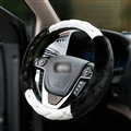 Unique Diamond Velvet Car Steering Wheel Cover PU Leather 15 Inch 38CM - Black
