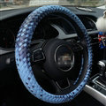 Unique Knitting Car Steering Wheel Wrap Genuine Leather 15 Inch 38CM - Blue