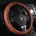 Unique Knitting Car Steering Wheel Wrap Genuine Leather 15 Inch 38CM - Brown
