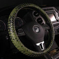 Unique Knitting Car Steering Wheel Wrap Genuine Leather 15 Inch 38CM - Green