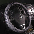 Unique Knitting Car Steering Wheel Wrap Genuine Leather 15 Inch 38CM - Grey