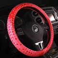 Unique Knitting Car Steering Wheel Wrap Genuine Leather 15 Inch 38CM - Red