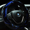 Fashion Cow Print Car Steering Wheel Wrap Velvet 15 Inch 38CM - Black Blue