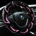 Fashion Cow Print Car Steering Wheel Wrap Velvet 15 Inch 38CM - Black Pink