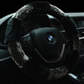 Fluffy Auto Steering Wheel Wrap Velvet 15 Inch 38CM - Black Grey