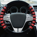 Fringe Car Steering Wheel Wrap Velvet 15 Inch 38CM - Black Red