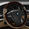 Funky Leopard Print Car Steering Wheel Wrap Velvet 15 Inch 38CM - Brown