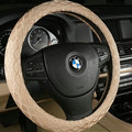 Lozenge Pattern Car Steering Wheel Covers Ice Silk 15 Inch 38CM - Beige