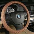 Lozenge Pattern Car Steering Wheel Covers Ice Silk 15 Inch 38CM - Brown