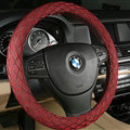 Lozenge Pattern Car Steering Wheel Covers Ice Silk 15 Inch 38CM - Red