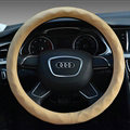 Lozenge Pattern Car Steering Wheel Covers Sheepskin Leather 15 Inch 38CM - Beige