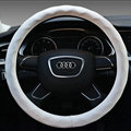 Lozenge Pattern Car Steering Wheel Covers Sheepskin Leather 15 Inch 38CM - White