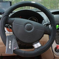 Luxury Car Steering Wheel Wrap Sheepskin Genuine Leather 15 Inch 38CM - Black
