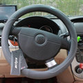 Luxury Car Steering Wheel Wrap Sheepskin Genuine Leather 15 Inch 38CM - Grey