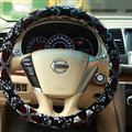 Personalized Flower Auto Steering Wheel Wrap Velvet 14 Inch 36CM - Black Red