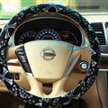 Personalized Flower Auto Steering Wheel Wrap Velvet 14 Inch 36CM - Black