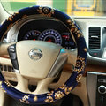 Personalized Flower Auto Steering Wheel Wrap Velvet 14 Inch 36CM - Blue