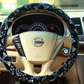 Personalized Flower Auto Steering Wheel Wrap Velvet 15 Inch 38CM - Black