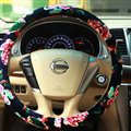 Personalized Flower Auto Steering Wheel Wrap Velvet 15 Inch 38CM - Red