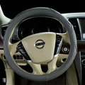 Pretty Car Steering Wheel Covers Sheepskin Leather 15 Inch 38CM - Grey