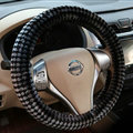 Pretty Polka Dot Auto Steering Wheel Wrap Velvet 15 Inch 38CM - Black Grey