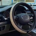 Quality Beaded Car Steering Wheel Cover Genuine Leather 15 Inch 38CM - Beige