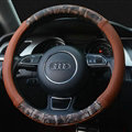 Unique Auto Steering Wheel Wrap Snake Print Genuine Leather 15 Inch 38CM - Brown
