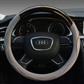 Unique Car Steering Wheel Covers Sheepskin Genuine Leather 15 Inch 38CM - Black Grey