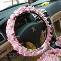 Cute Bowknot Flower Fold Lace Flax Car Steering Wheel Covers 15 inch 38CM - Red