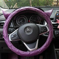 Cute Ears Universal Car Steering Wheel Covers Diamond-shaped PU Leather 15 inch - Purple