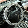 Cute Female Plaid Lace Fold Car Steering Wheel Covers Cotton 15 inch 38CM - Black