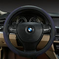 Luxury Genuine Leather Suede Car Steering Wheels Covers 15 Inch - Black Blue