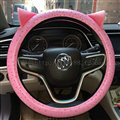 Ostrich Grain Ears PU Leather Universal Car Steering Wheel Covers 15 inch - Pink
