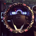 Personalized Flower Print Car Steering Wheel Covers PU Leather Universal 15 inch - Black