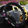 Personalized Hearts Fiber Leather Universal Car Steering Wheel Covers 15 inch - Black
