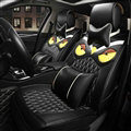 Luxury Owl Embroidered General Vehicle Seat Covers Genuine PU Leather Cushion 10pcs Sets - Black