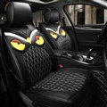 Unique Owl Embroidered General Car Seat Covers Genuine PU Leather Cushion 5pcs Sets - Black