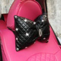 1PCS Bowknot Leather Car Neck Pillow General Beads Diamond Auto Headrest for Women - Black