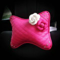 1PCS Flower Crystal Leather Car Neck Pillow Four Seasons General Auto Headrest for Women - Rose