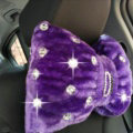 1pcs Bowknot Plush Car Neck Pillow Fashion Beaded Rhinestone Auto Headrest for Women - Purple