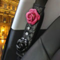 1pcs Camellia Leather Car Safety Seat Belt Cover Crystal Shoulder Pads Accessories - Rose Black