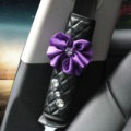1pcs Car Safety Seat Belt Covers Elegant Crystal Flower Leather Shoulder Pads Accessories - Purple