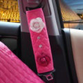 1pcs Car Safety Seat Belt Covers Women Creative Crystal Flower Leather Shoulder Pads - Rose